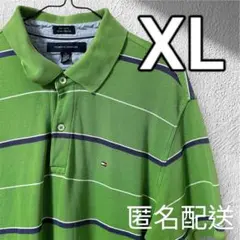 トミーヒルフィガー 半袖 ポロシャツ ライトグリーン ボーダー US古着