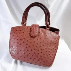 オーストリッチ ハンドバッグ ブラウン レザー トート ヴィンテージ