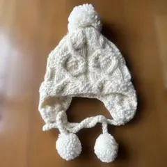 アイボリー ポンポン付きニット帽