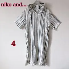 niko and... ストライプ 半袖シャツワンピース 麻混 サイズ4