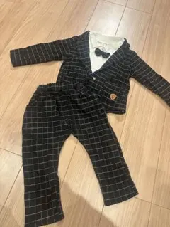 タキシード風チェック柄キッズ服 セットアップ100