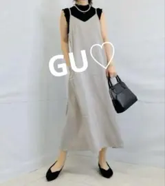 GU ジーユー サテンキャミソールワンピース M シルバー グレー