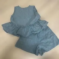ノースリーブトップス ショートパンツ セットアップ ブルー