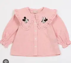 【プティマイン】ミッキー＆ミニー ギンガムチェック刺繍ブラウス/90サイズ