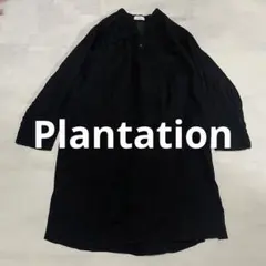 美品 Plantation ダブルガーゼ　バンドカラー長袖ワンピース黒Mのサムネイル