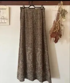 昭和レトロ　ペイズリー柄 ロングスカート 総柄 ブラウン　ウエストゴム…Mサイズ