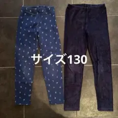 UNIQLO 130 ネイビー花柄 コーデュロイレギンス2点セット