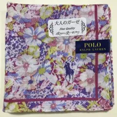 ポロラルフローレン　大人のガーゼ　ハンカチ　花柄　フラワー　ブルー
