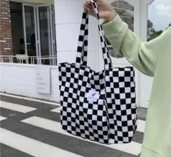 トートバッグ　マザーズバック　キャンパスバック　鞄　ブラック　ホワイト　チェック