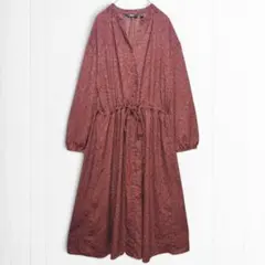 2423【ユニクロ】プリントVネックロングシャツワンピース 花柄 ブラウン Ｌ