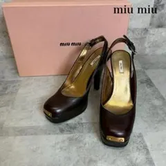 miumiu ミュウミュウ スクエアトゥ ヒール パンプス 34.5　RG181