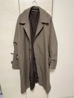 GU チェック柄 ロングコート ブラウン系