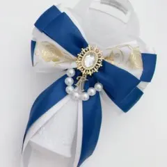 薔薇＊足付き☆白×青キンブレリボン☆ハンドメイド