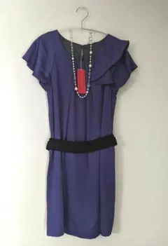 新品Queen Claret濃紫色ワンピース ドレス ベルト・パールネックレス付