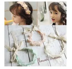 ヘアバンド レース リボン 3色 子ども ティアラ 花冠 飾り