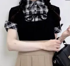 INGNI チェック柄襟付き半袖ニット