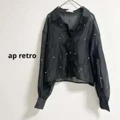 【ap retro】パールデザイン シアーシャツ ブラック　クロップド丈のサムネイル