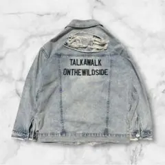 レディース ダメージ デニムジャケット バックプリント M Y2K 平成ギャル