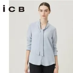 ICB◇2025SS 定価2万 バッグサテンアムゼン 配色ボウタイブラウス Sのサムネイル