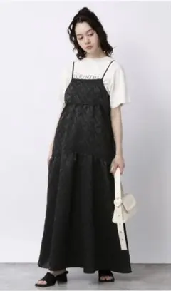 JEANASIS ジャガードボリュームキャミワンピース　ドレス　ブラック