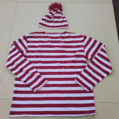 ウォーリーをさがせ！赤と白のストライプ Tシャツ帽子コスプレ衣装セット