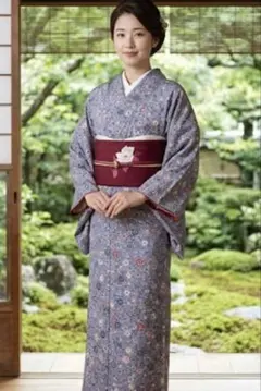 【未使用品】洗える着物　名古屋帯セット小紋　水色　ピンク身丈158cm裄64cm