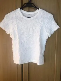 ユニクロ　Tシャツ　ホワイト　半袖　リブ　ショート　ミニ　レース　UNIQLO