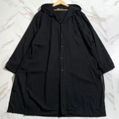 極美品 Y-3 オーバーサイズロングパーカーシャツ ロゴプリント Lサイズ相当