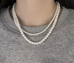 2連 パール風ネックレス ホワイト 4mm6mm 高級感 ブライダル パーティー