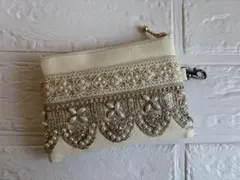 インド刺繍リボン×フェイクレザー　パスケース　ポーチにも