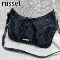 russet ショルダーバッグ　モノグラム　総柄　紺　ロゴ金具