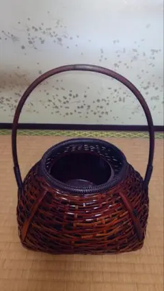 手付き花籠 竹製 花器 内容器付き [新品・未使用]