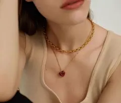 正規品✨Madewell エナメルレッドハート 二連ゴールドメッキネックレス