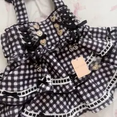 LIZLISA はしごリボンチェックティアードスカパン ブラック