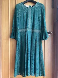 Mサイズ ダークグリーン レースワンピース　結婚式
