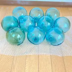 ガラス 浮き玉 12〜13cm 10個 北海道 青9個 緑1個 刻印なし