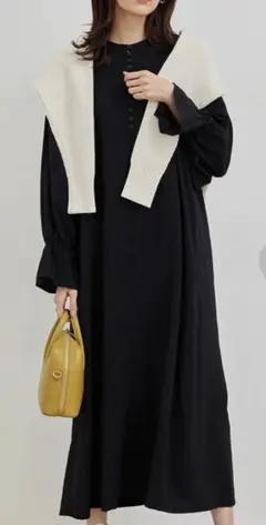 ROPE' PICNIC・ブラックアクセント釦袖ボリュームワンピース