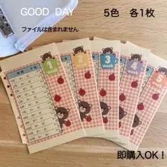 6リングファイル用封筒 1週間管理（ギンガムくま柄）5枚 家計簿　家計管理