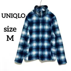 ユニクロ　UNIQLO フリースジャケット M ネイビー系チェック柄　フルジップ