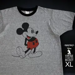 70s Disney USA製 白足 ミッキー XL 霜降りグレー リンガーTのサムネイル