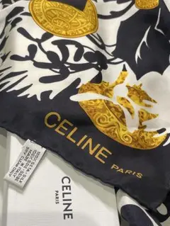 CELINE✨️ 馬車プリント スカーフ ネイビー/レッド シルク100% - メルカリ