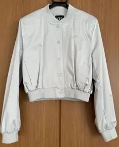 【ZARA 】サテンクロップド ボンバージャケット ショート丈 パールグレー