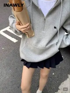 ハーフジップ パーカー グレー