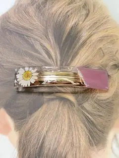 大きめ　ドライフラワー　ピンクとクリアのバレッタ