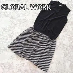 【2WAY仕様♡ストライプ】グローバルワーク シフォン ワンピース ブラック Mのサムネイル
