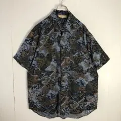 SILK VILLAGE シルクヴィンテージ風 シルクシャツ 半袖 総柄 古着M 