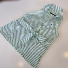 美品 GANNI ガニー 裾リボン グリーンストライプ 短丈 長袖シャツ 緑 美品 GANNI ガニー 裾リボン グリーンストライプ 短丈 長袖シャツ 緑