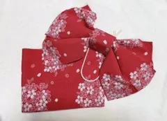 【美品】浴衣　作り帯　桜柄　赤色