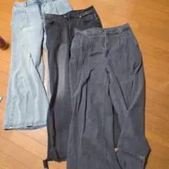 デニムパンツ 3点セット ライトブルー・ダークグレー　L
