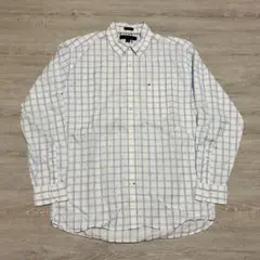 TOMMY HILFIGER M チェック 長袖ボタンダウンシャツ ブルー